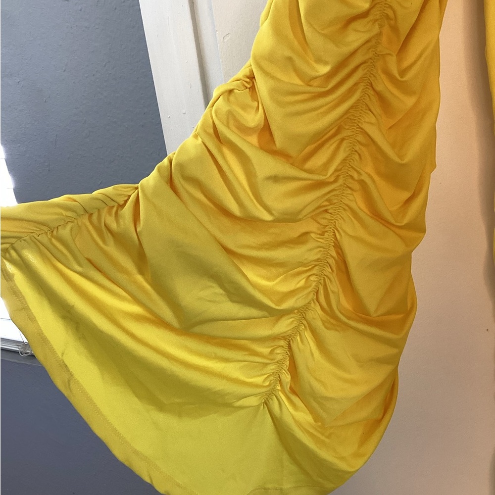 Wide Leg Ruched Yellow Jumpsuit - Picture 4 of 12